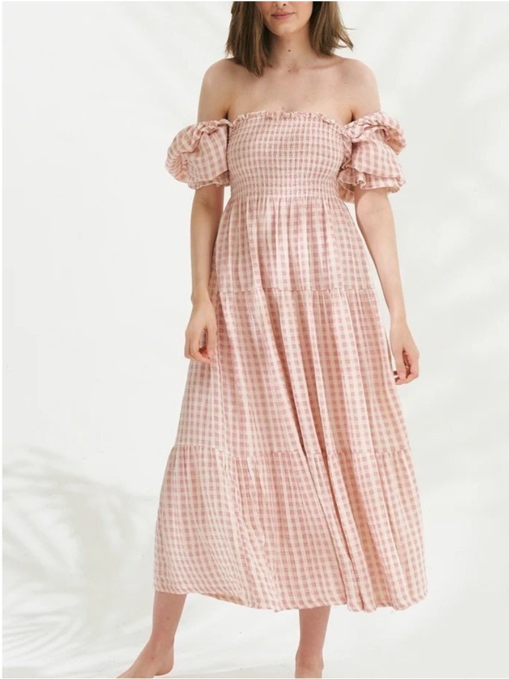 Nothing Fits But Kiko Rose Gingham Maternity Dress M Smocked Coquette Cottage